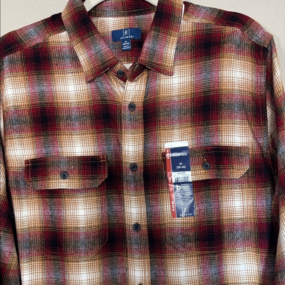 George Men’s long sleeve Flannel Plaid Shirt Cotton blend Super soft NWT SizeM - Picture 6 of 8